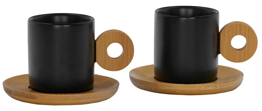 NORDIC ΚΟΥΠΑ ESPRESSO SET 2 ΤΜΧ ΠΟΡΣΕΛΑΝΗ BAMBOO ΜΑΥΡΟ ΦΥΣΙΚΟ 20x14xH6,5cm