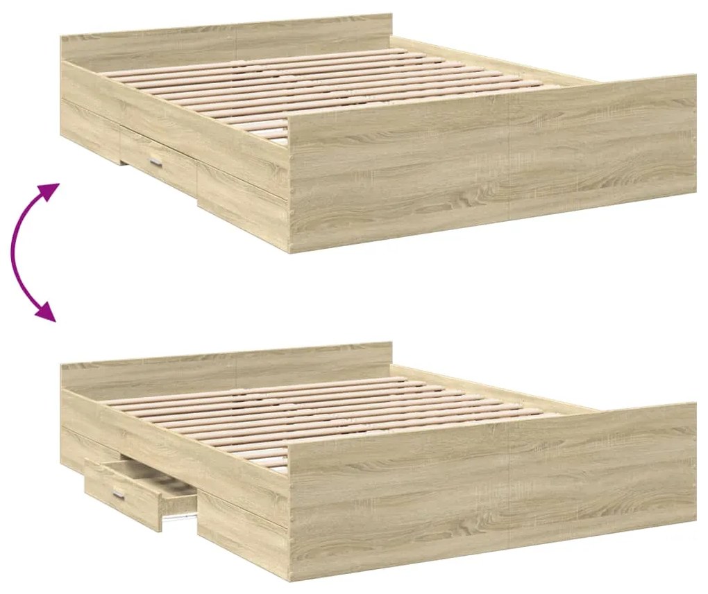 vidaXL Πλαίσιο Κρεβατιού με Συρτάρια Sonoma Δρυς 150x200εκ. Επεξ. Ξύλο
