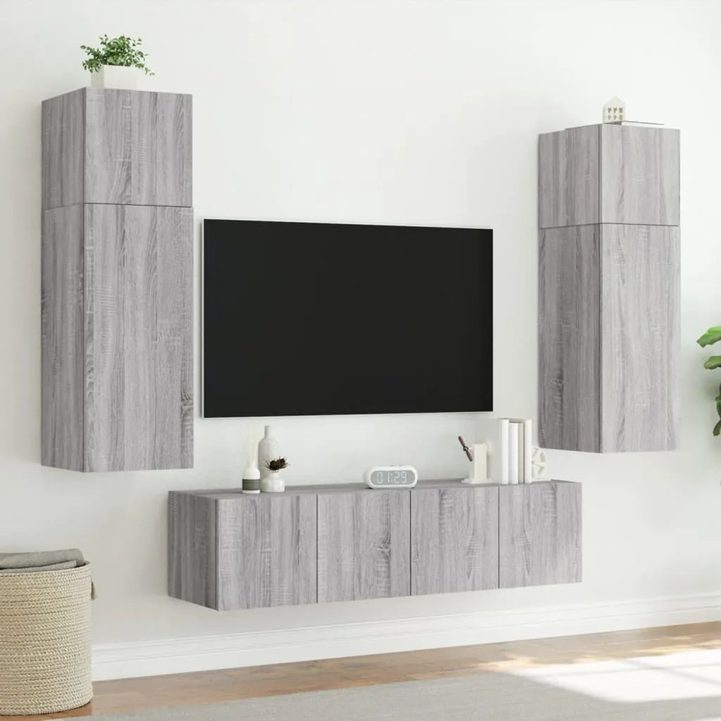vidaXL Έπιπλα Τοίχου Τηλ. με LED 2 Τεμ. Γκρι Sonoma 80x35x31 εκ.