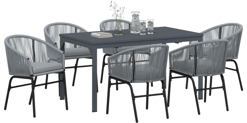 vidaXL Σετ τραπεζαρίας κήπου 7 pcs Γκρι Μεγάλο Μέταλλο & Ρατάν