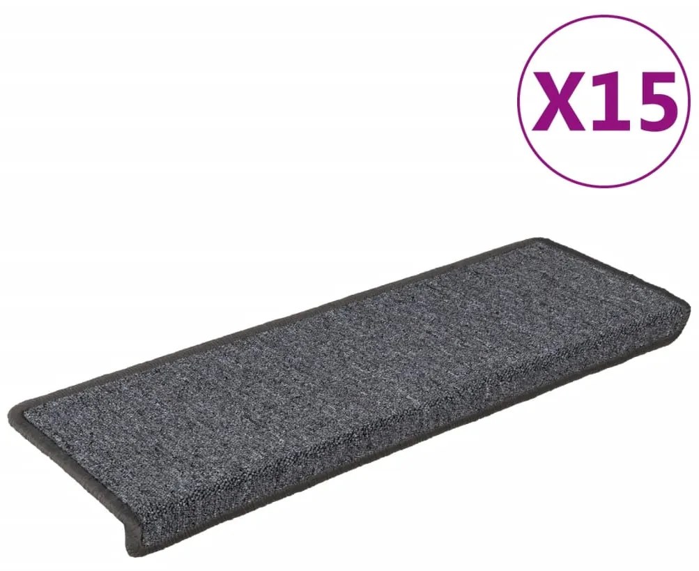 vidaXL Πατάκια Σκαλοπατιών 15 τεμ. Σκούρο Γκρι 65x21x4 εκ. με Ορθογώνια Άκρη