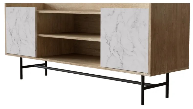 STOCKHOLM TV STAND SONOMA DECAPE ΛΕΥΚΟ ΜΕ ΟΨΗ ΜΑΡΜΑΡΟΥ 140x39,5xH60cm - 05-0563