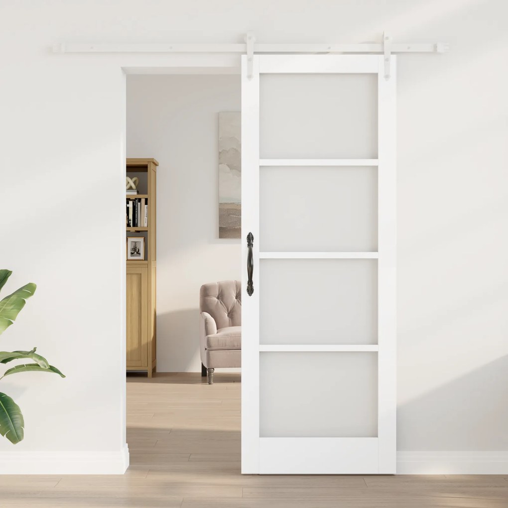 vidaXL Συρόμενη Πόρτα με Σετ Υλικών Λευκή 78x211 εκ. Συμπαγές Ξύλο Πεύκου