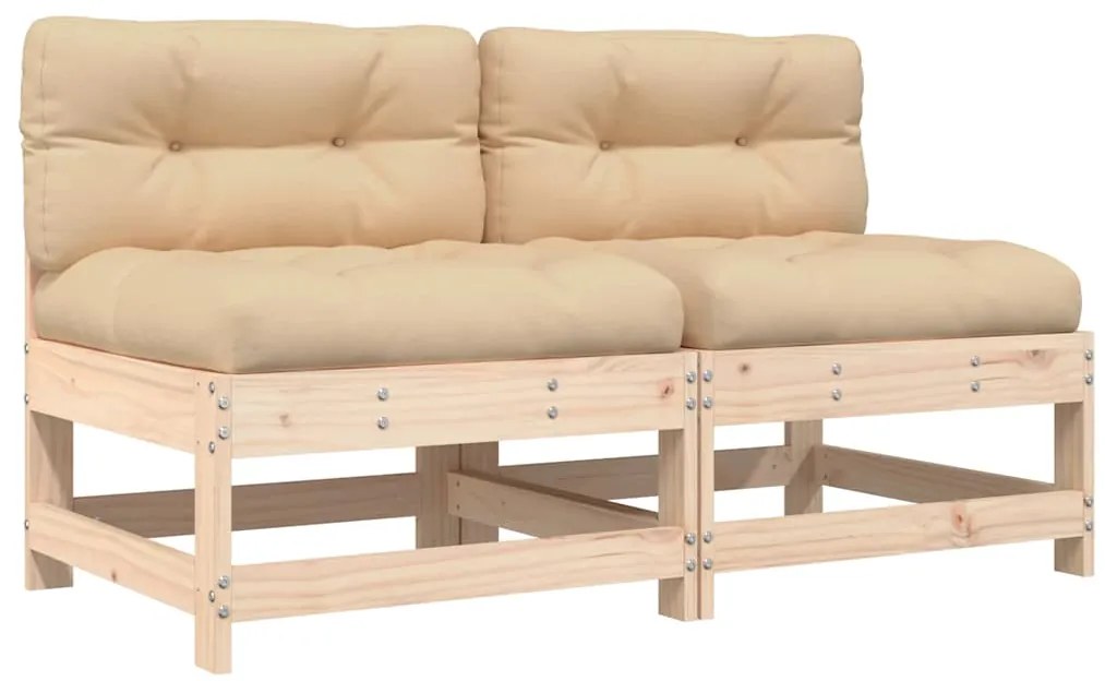 vidaXL Καναπέδες Μεσαίοι με Μαξιλάρια 2 τεμ. από Μασίφ Ξύλο Πεύκου