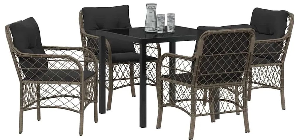 vidaXL Σέτ φαγητού για κήπο με μαξιλάρι 5 pcs Γκρι Πολυ ράταν