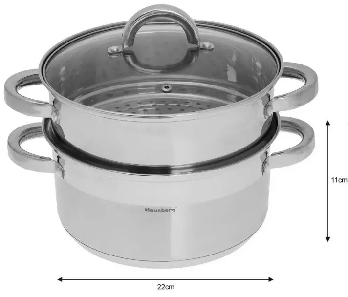Ατμομάγειρα Klausberg KB 7141, 22 εκ., 4 λίτρα, 3 μέρη, Επαγωγή, Ανοξείδωτο ατσάλι