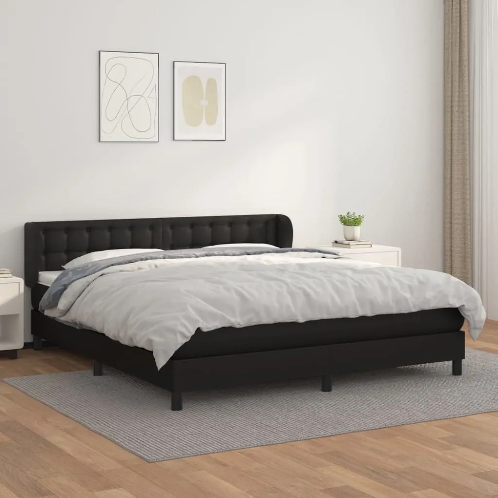 vidaXL Κρεβάτι Boxspring με Στρώμα Μαύρο 180x200εκ.από Συνθετικό Δέρμα