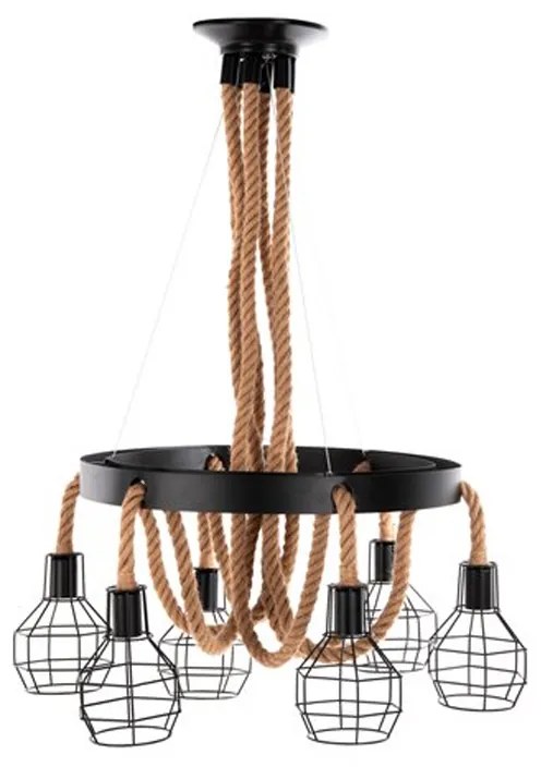 Artekko Hemp Rope Φωτιστικό Οροφής 8φωτο (Ε27) με Μαύρο Μέταλλο/Σχοινί (65x65x15)cm - 023-3315