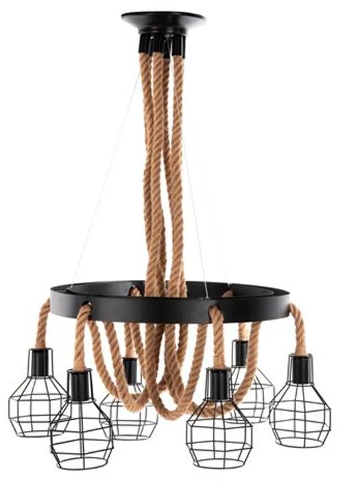 Artekko Hemp Rope Φωτιστικό Οροφής 8φωτο (Ε27) με Μαύρο Μέταλλο/Σχοινί (65x65x15)cm