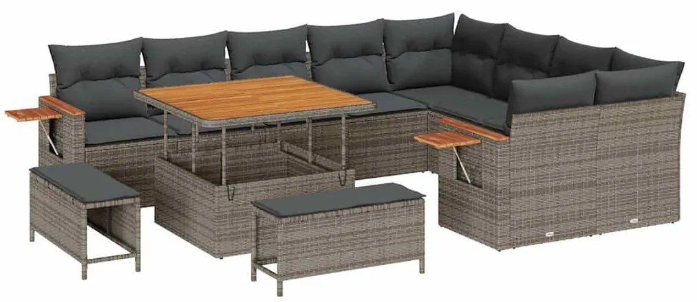 vidaXL Σετ Καναπέ Κήπου με μαξιλάρι 12 pcs Γκρι 100 x 100 x 71 cm