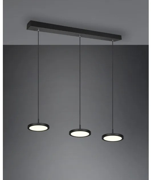 Κρεμαστό Φωτιστικό Οροφής 3xLED 10W Dimmable Tray 340910332 Trio Lighting-340910332-Μαύρο 340910332