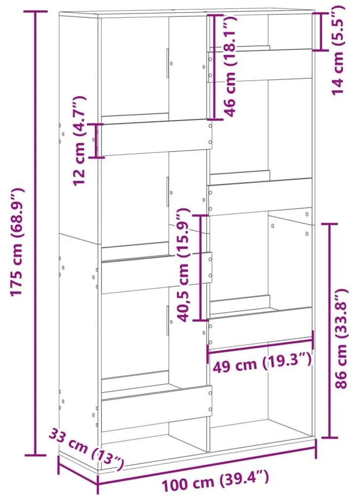 Βιβλιοθήκη/Διαχωριστικό Χώρου Δρυς 100x33x175 εκ. Επεξ. Ξύλο - Καφέ