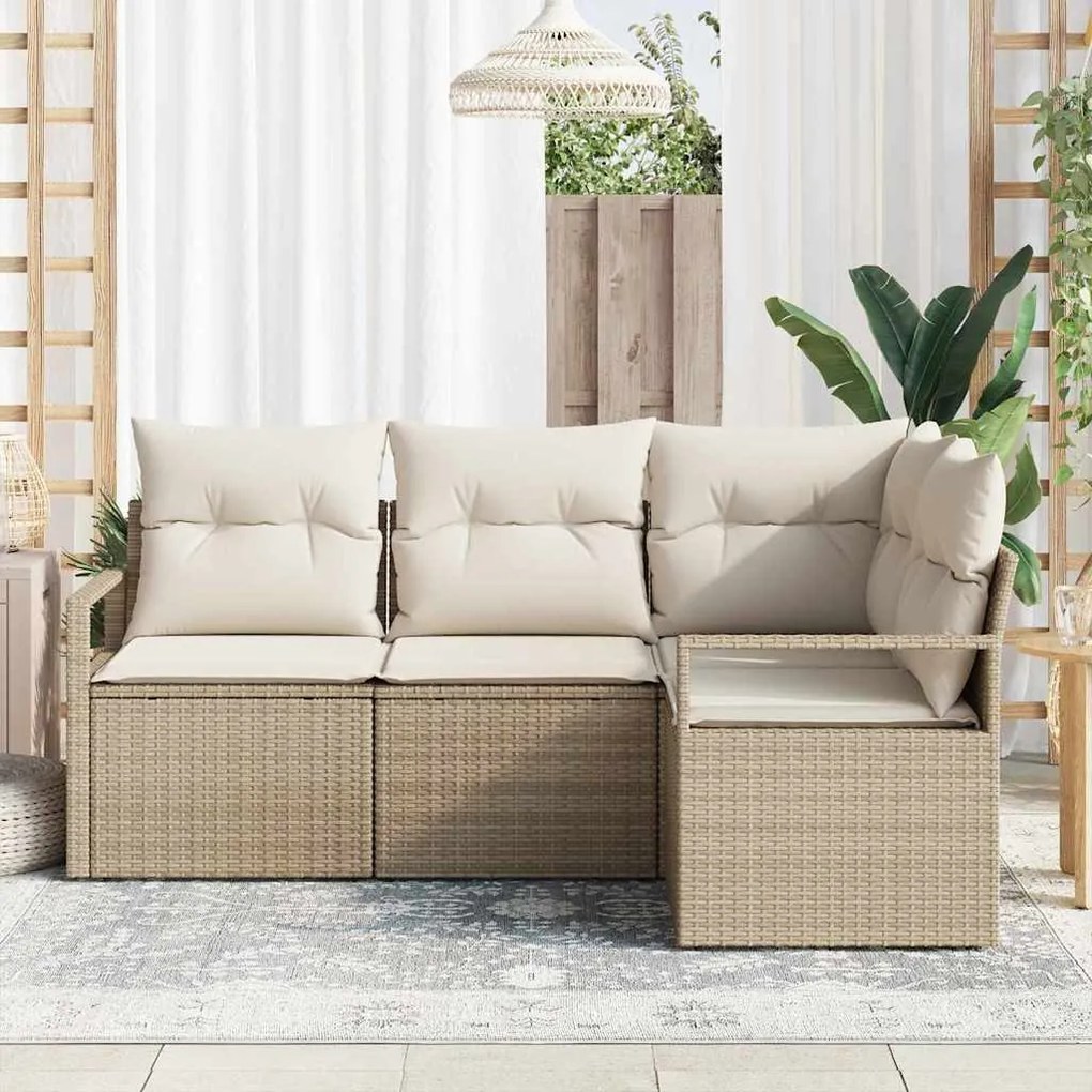 vidaXL Σετ Καναπέ Κήπου 4 pcs Μπεζ Πολυ ράταν