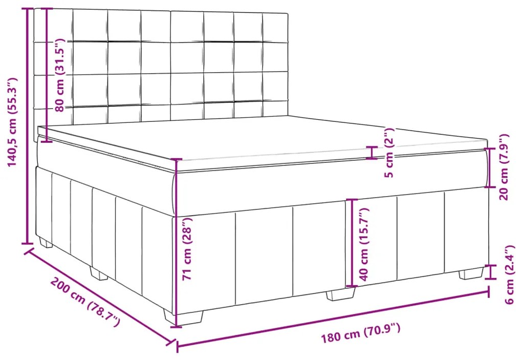 Κρεβάτι Boxspring με Στρώμα Κρεμ 180x200 εκ. Υφασμάτινο - Κρεμ