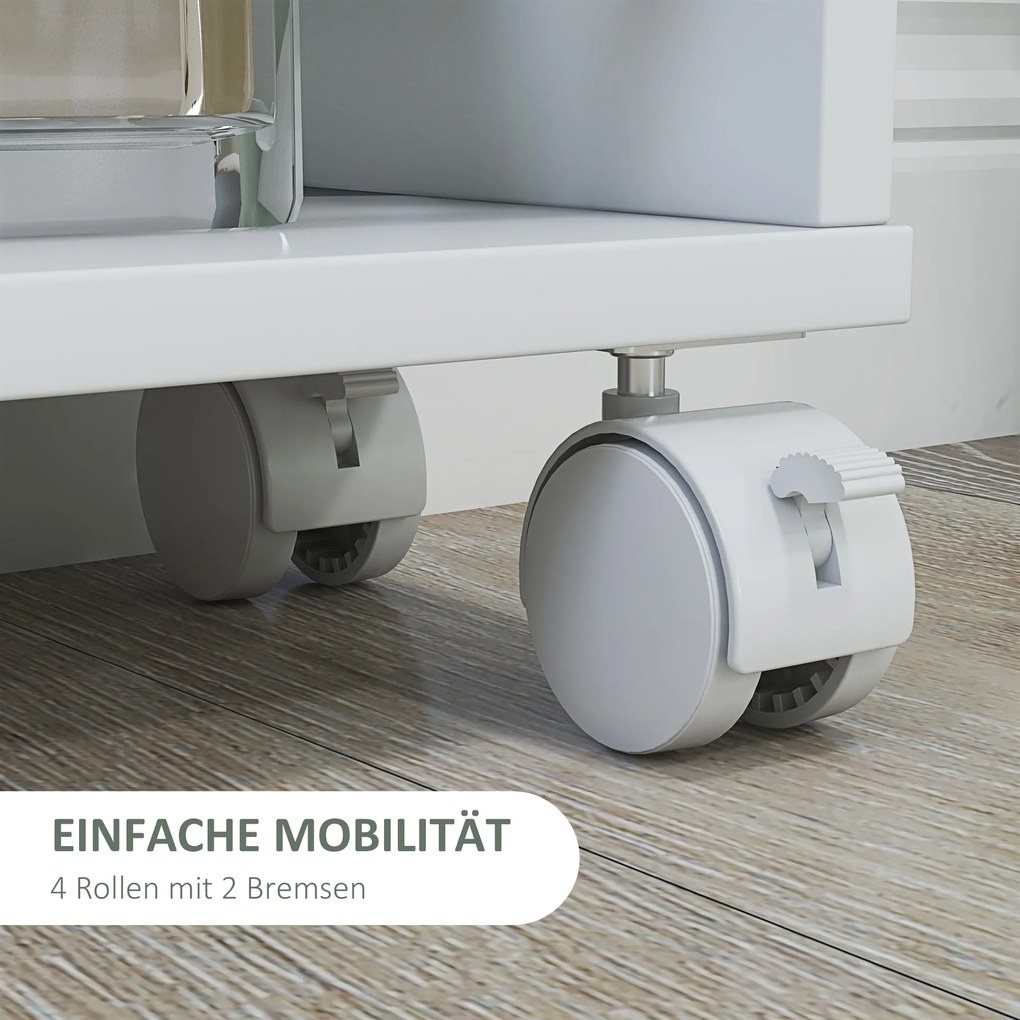 HOMCOM Πολυλειτουργικό ράφι με ροδάκια, στενό σχεδιασμό, 4 ράφια, 45x15x91 cm, Λευκό