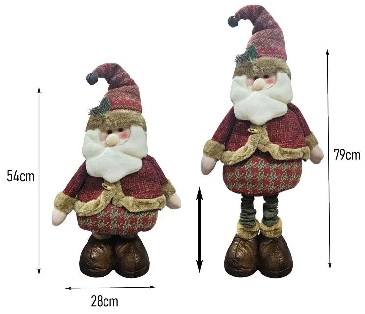 Διακοσμητικός Άγιος Βασίλης Υφασμάτινος με Ρυθμιζόμενο Ύψος 54–79cm - Fabric Santa Claus Decoration with Adjustable Height
