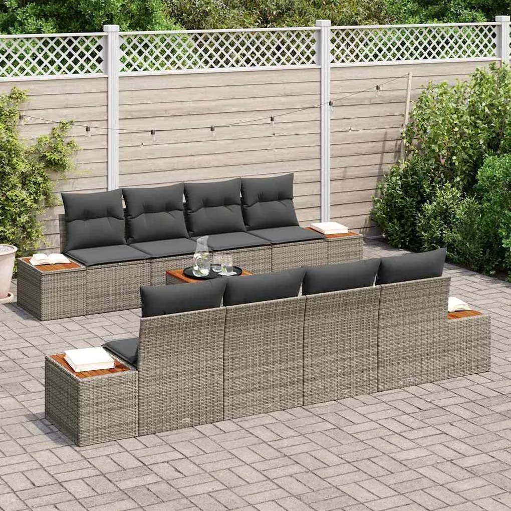 vidaXL Σετ Καναπέ Κήπου με μαξιλάρι 9 pcs Γκρι Πολυ ράταν