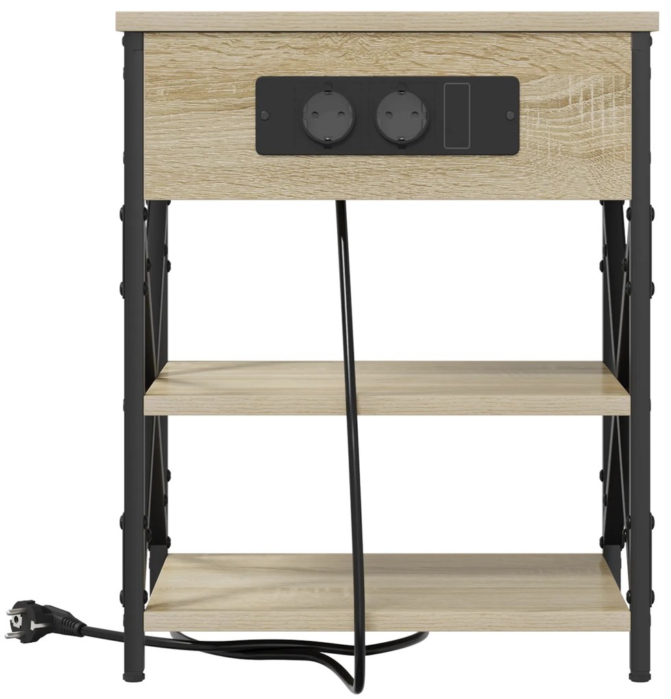 vidaXL Κομοδίνο με Σταθμό Φόρτισης με ράφι 2 pcs Sonoma Δρυς