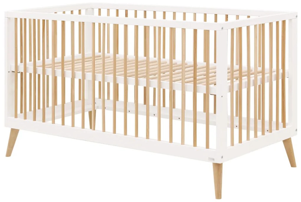 Βρεφικό Κρεβάτι Jort 70x140cm από μασίφ Οξιά White + Natural  ToiToiKids