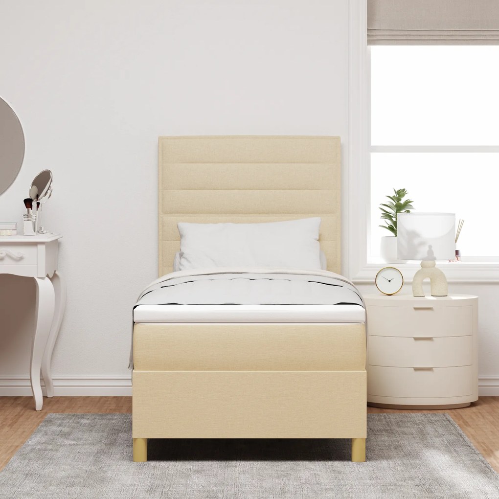 vidaXL Box Spring Κρεβάτι με Στρώμα & LED Κρεμ 100x200 εκ. Ύφασμα