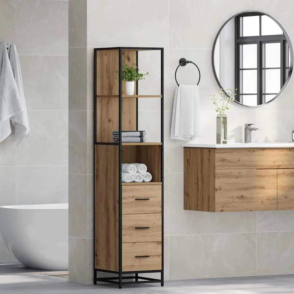vidaXL Ντουλάπι Μπάνιου με συρτάρι artisan δρυς 35 x 37.5 x 166 εκ.