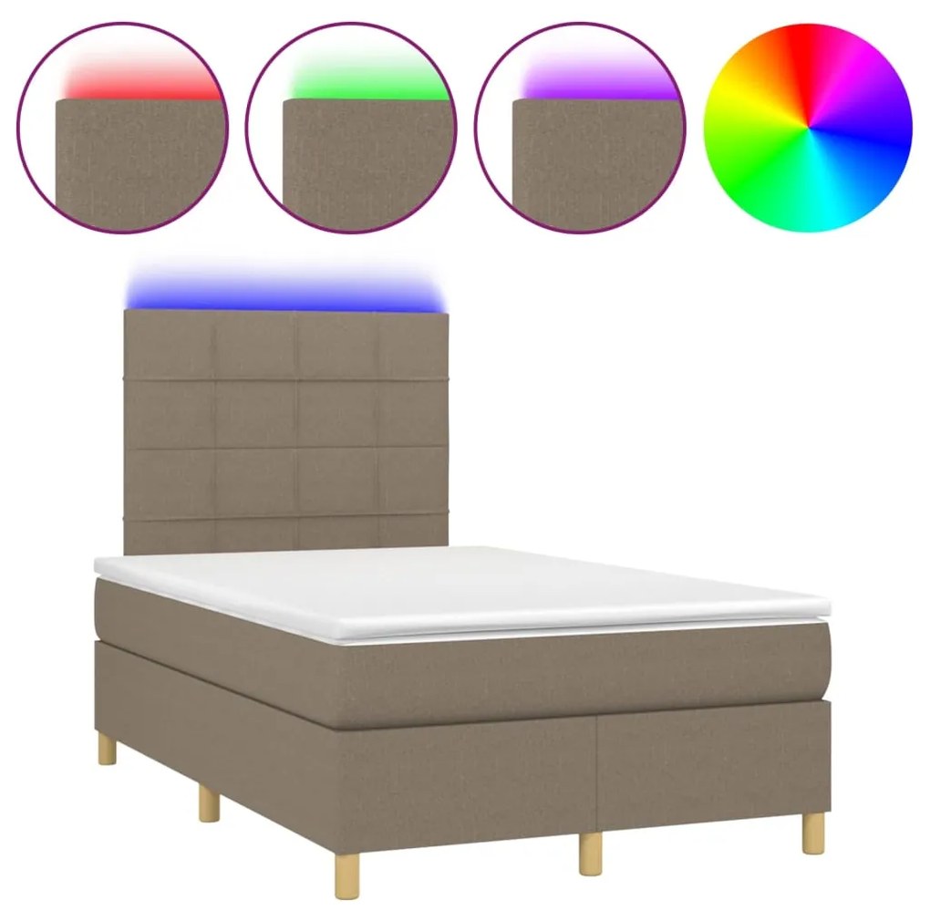 vidaXL Κρεβάτι Boxspring με Στρώμα & LED Taupe 120x200 εκ. Υφασμάτινο