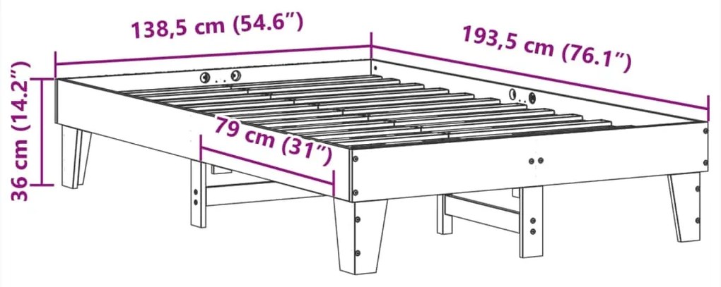 Σκελετός Κρεβ. Χωρίς Στρώμα Καφέ Κεριού 135x190 εκ Μασίφ Πεύκο - Καφέ