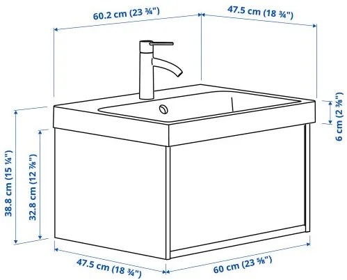 ANGSJON/BACKSJON βάση νιπτήρα με συρτάρι/νιπτήρα/μπαταρία, 60x48x39 cm 895.140.20