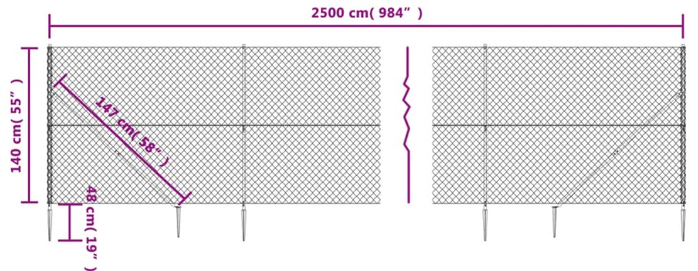 vidaXL Συρματόπλεγμα Περίφραξης Ασημί 1,4 x 25 μ. με Καρφωτές Βάσεις