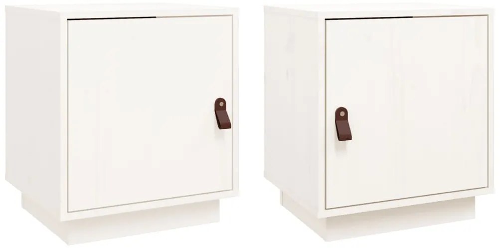 vidaXL Κομοδίνα 2 τεμ. Λευκό 40x34x45 εκ. από Μασίφ Ξύλο Πεύκου