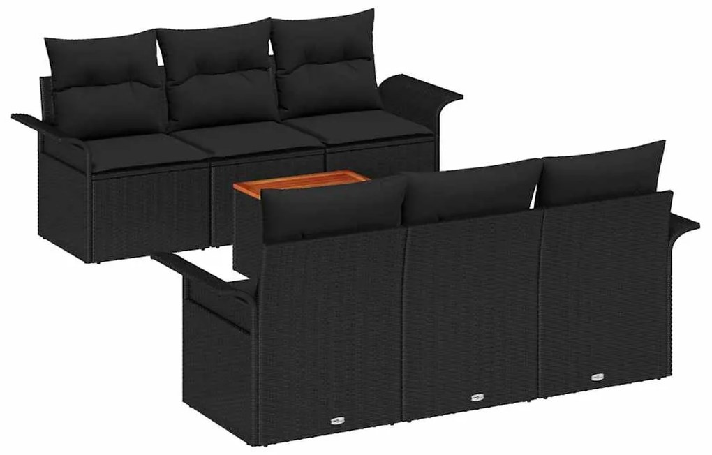 vidaXL Σετ Καναπέ Κήπου 7 pcs Μαύρο Πολυ ράταν
