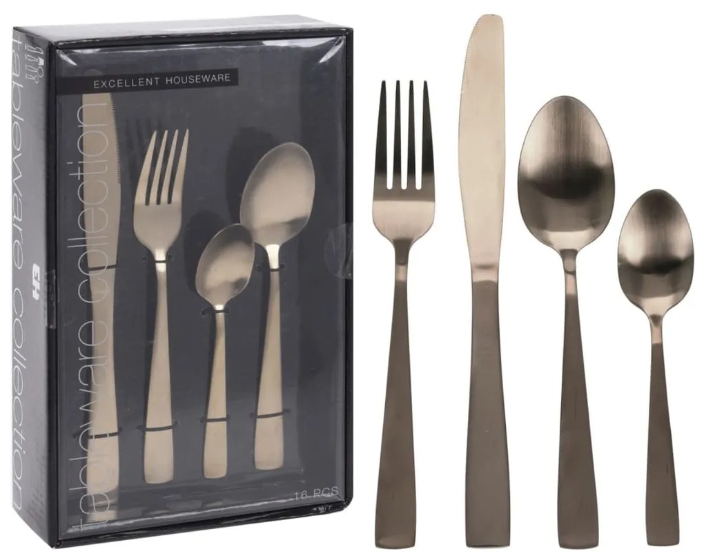 Excellent Houseware Σετ Μαχαιροπίρουνα 16 Τεμαχίων Χρυσό Ματ