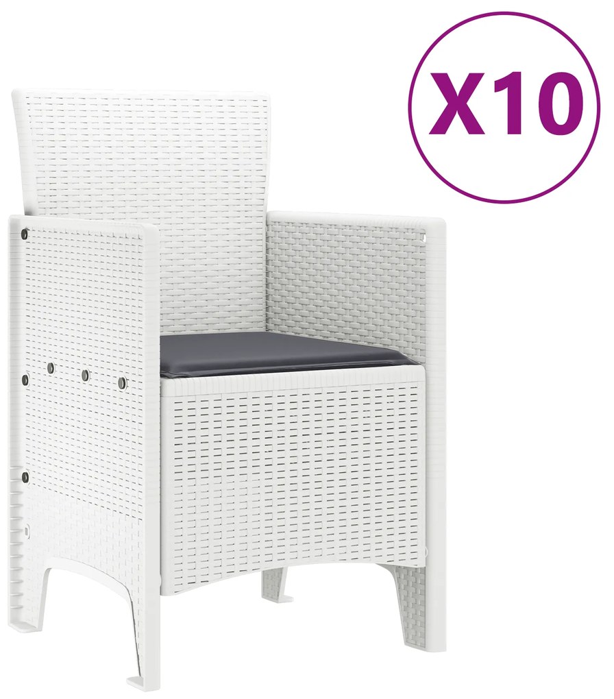 vidaXL 11 Τεμαχίων Σετ Κηπουρικής Με Μαξιλάρια Λευκό Πολυ Ράττον