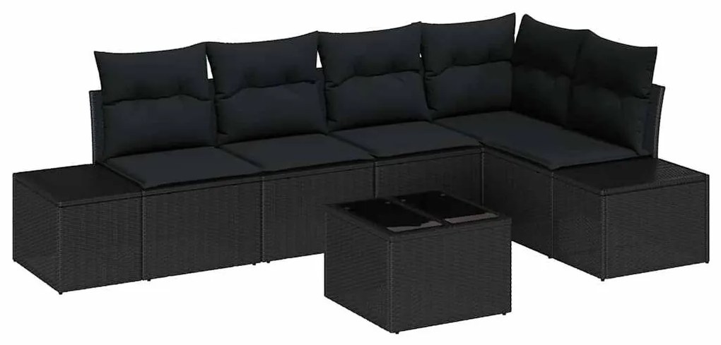 vidaXL Σετ Καναπέ Κήπου 6 pcs Μαύρο Πολυ rattan, βαμμένο ατσάλι