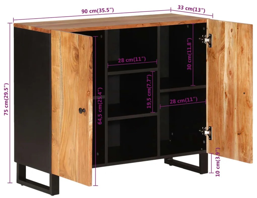 Ντουλάπι με 2 Πόρτες 90 x 33 x 75 εκ. από Μασίφ Ξύλο Ακακίας - Καφέ