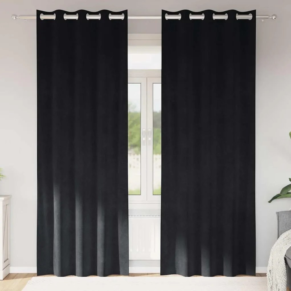Curtains Blackout vidaXL με Eyelets 2 τεμαχίων Μαύρο Βελούδο