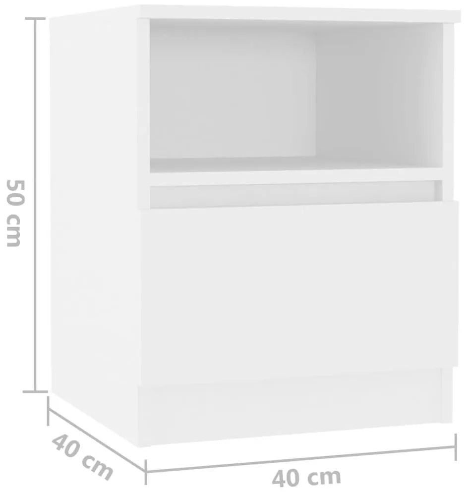 Κομοδίνο Λευκό 40 x 40 x 50 εκ. από Επεξ. Ξύλο - Λευκό