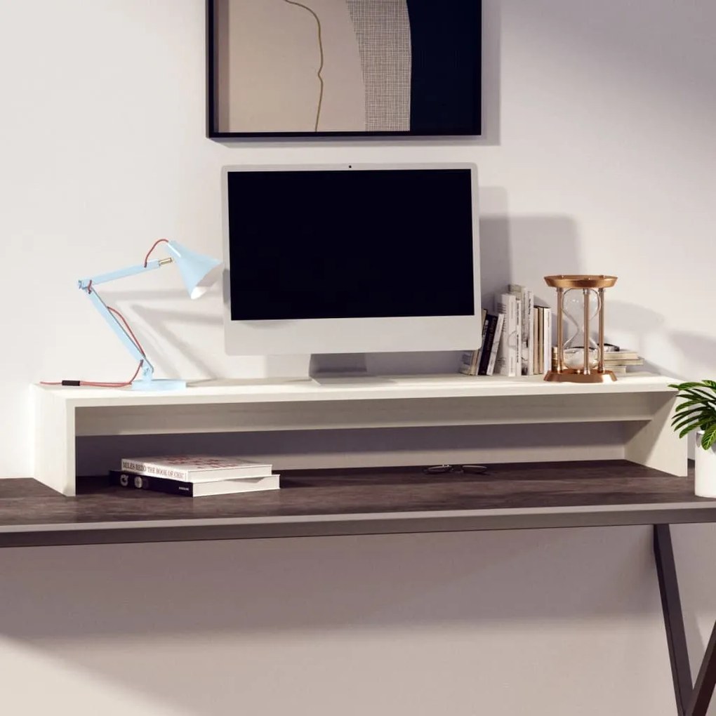 vidaXL Βάση Οθόνης Λευκή 100 x 27 x 15 εκ. από Μασίφ Ξύλο Πεύκου