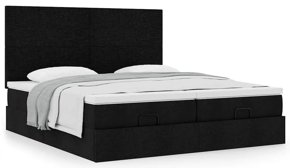 vidaXL Οθωμανικό κρεβάτι με στρώματα Μαύρο 180x200cm Ύφασμα