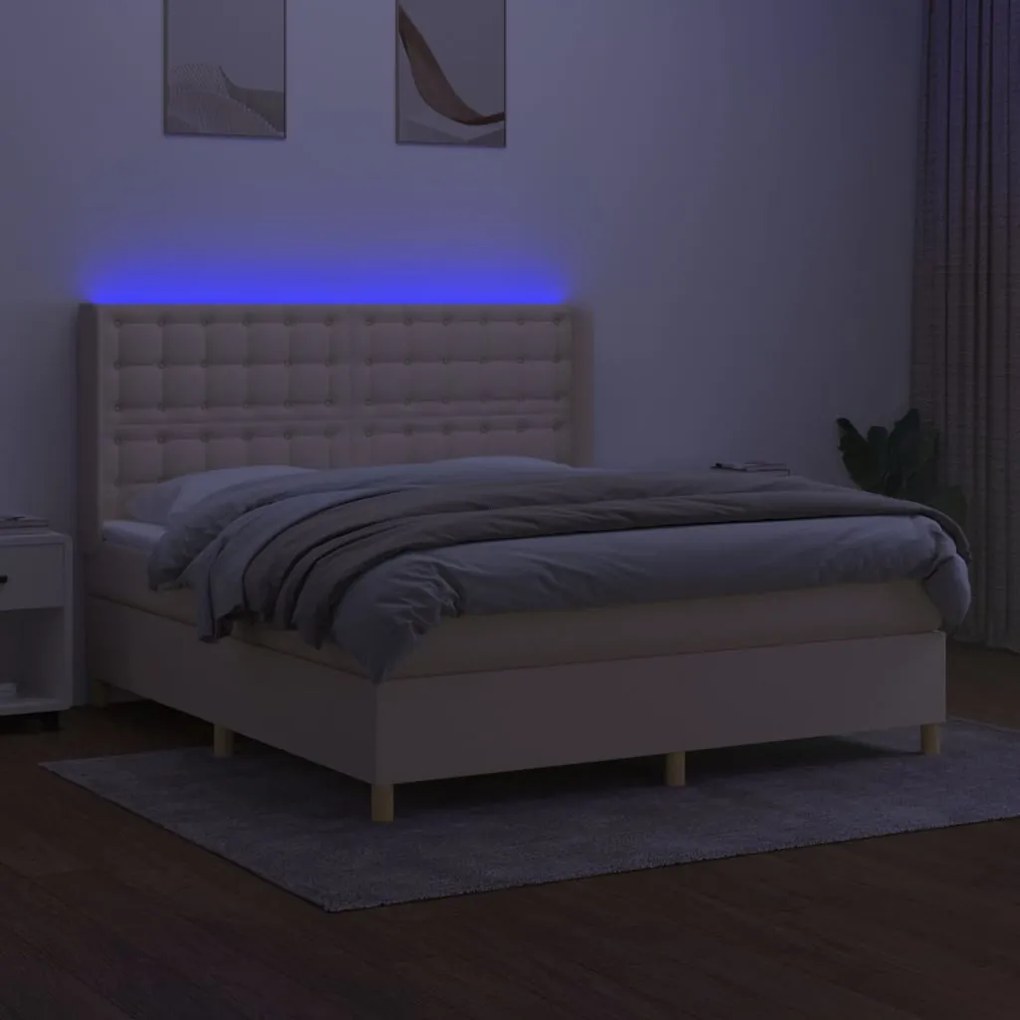 ΚΡΕΒΑΤΙ BOXSPRING ΜΕ ΣΤΡΩΜΑ &amp; LED ΚΡΕΜ 160X200 ΕΚ. ΥΦΑΣΜΑΤΙΝΟ 3139210