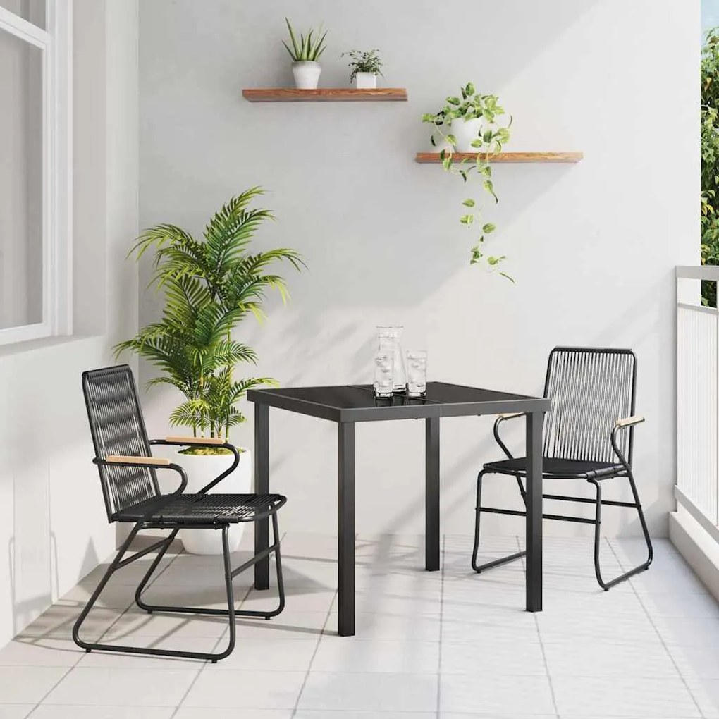 vidaXL Σέτ φαγητού για κήπο 3 pcs Μαύρο PVC ρατάν