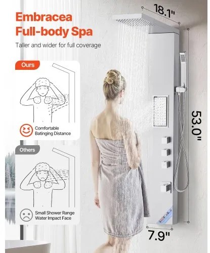 VEVOR Shower Panel Tower System Stainless Steel Column Rainfall Head Massage Jet