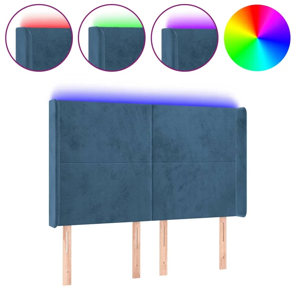 vidaXL Κεφαλάρι Κρεβατιού LED Σκούρο Μπλε 147x16x118/128 εκ. Βελούδινο