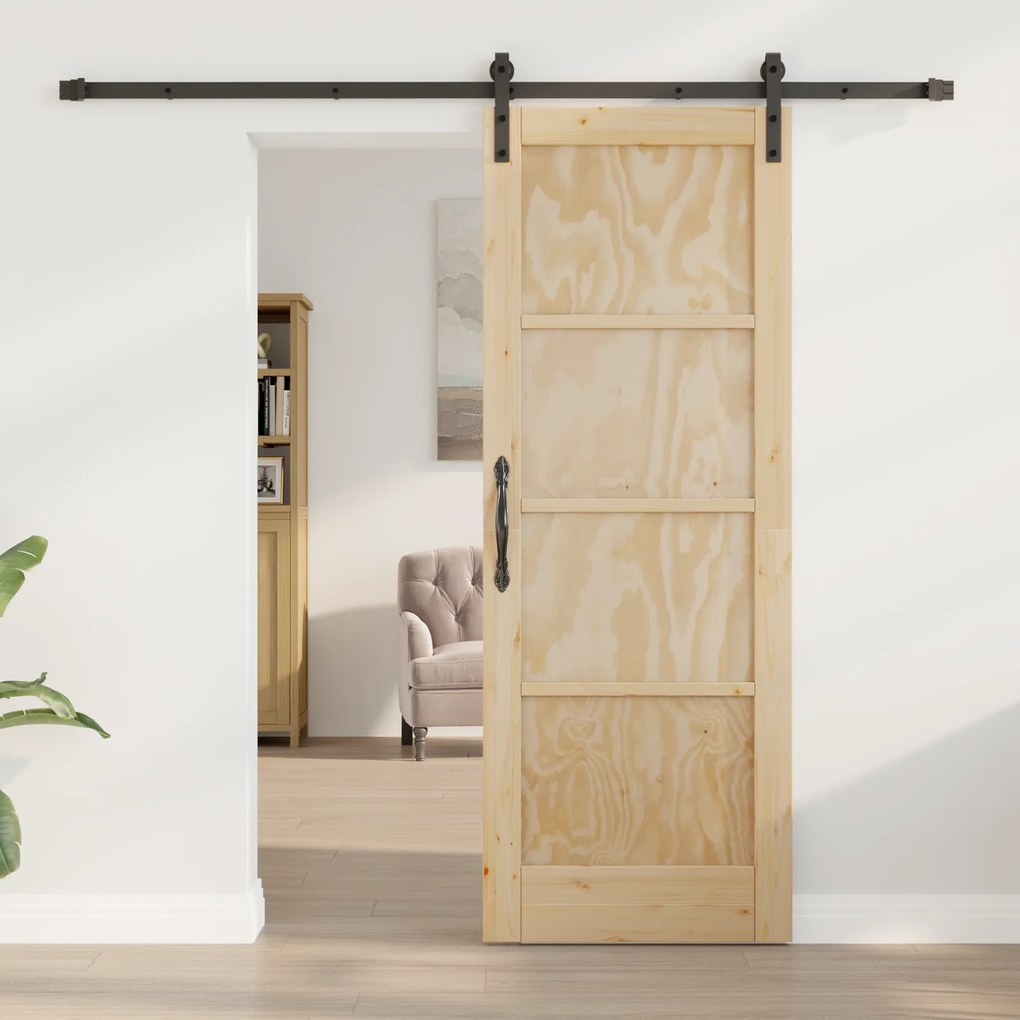vidaXL Συρόμενη Πόρτα με Σετ Εξαρτημάτων 73.5x198.5 εκ. Συμπαγές Ξύλο Πεύκου
