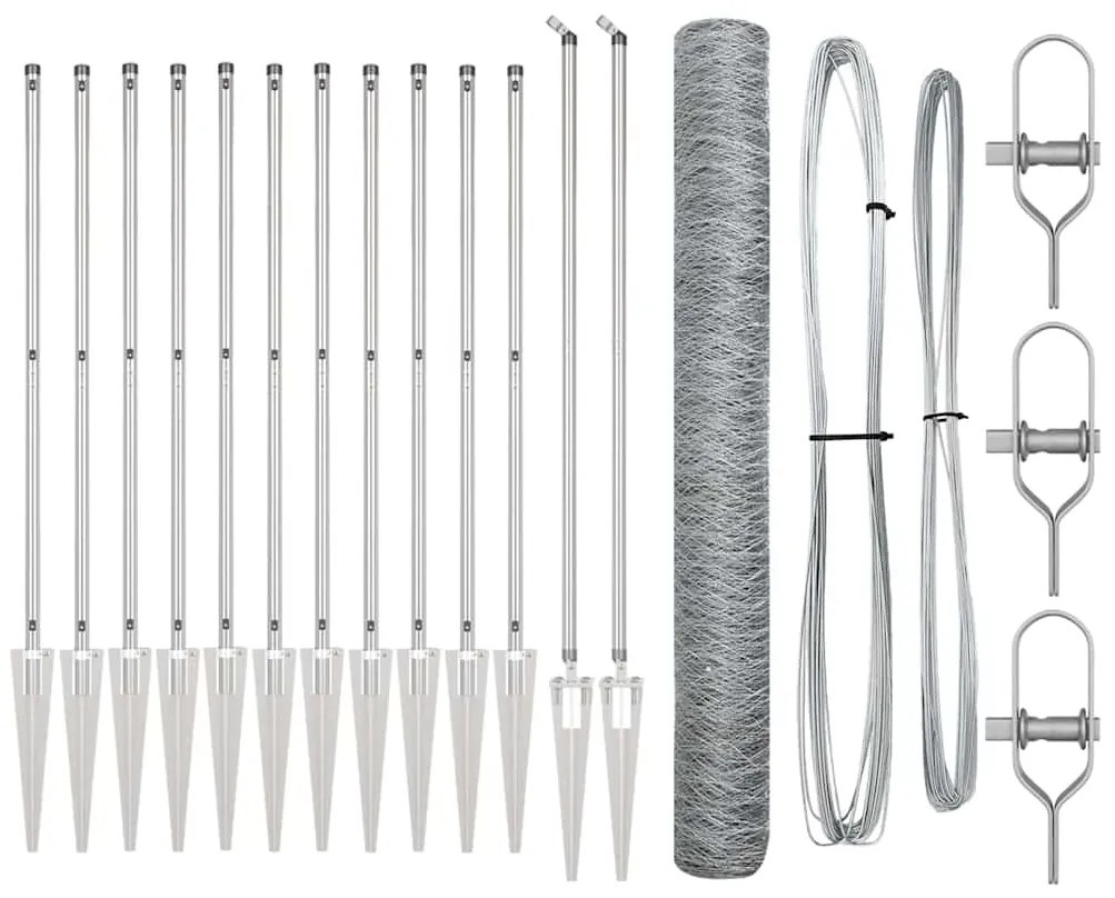 vidaXL Εξάγωνο Πλέγμα με 7 Σημάδια, 1,2x25 μ, Χάλυβας Ασημί