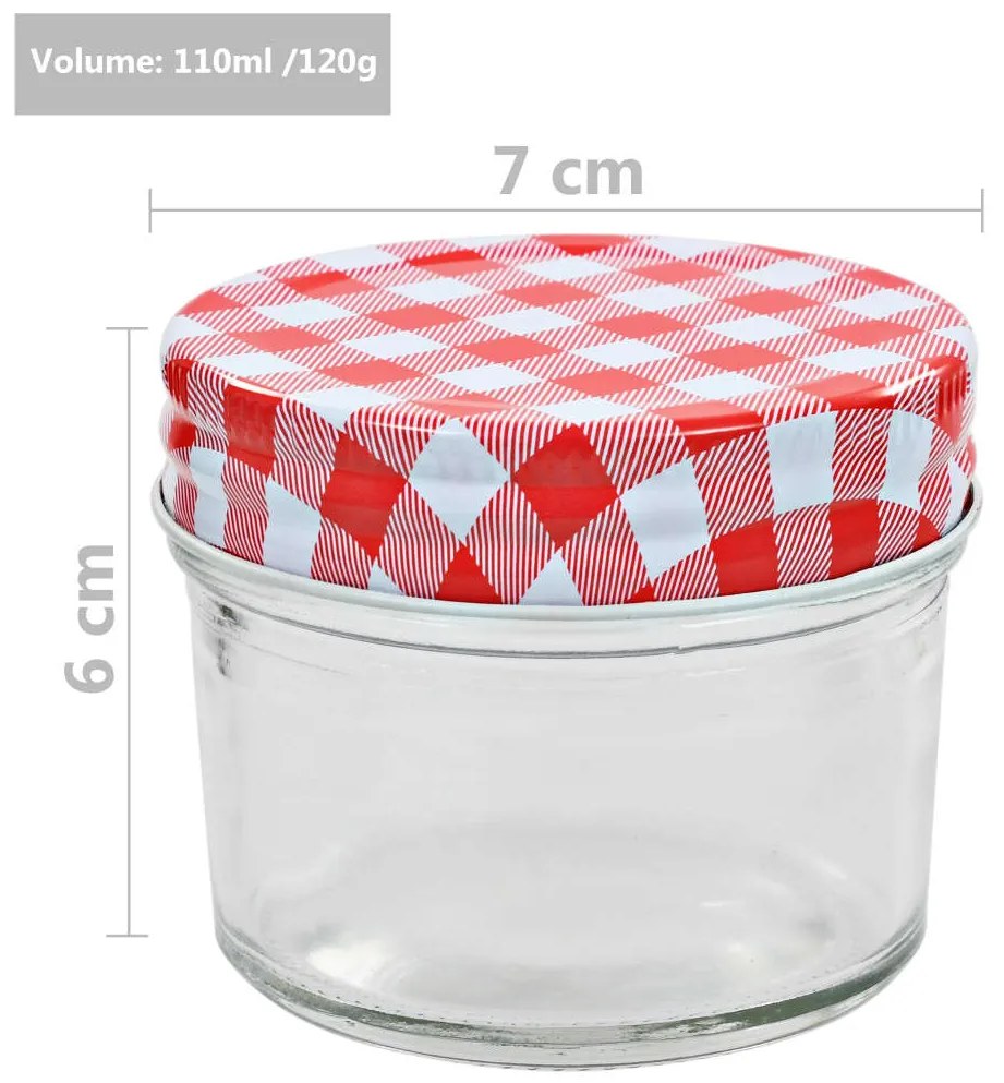 vidaXL Βάζα Μαρμελάδας 96 τεμ. 110 ml Γυάλινα με Κόκκινα/Λευκά Καπάκια