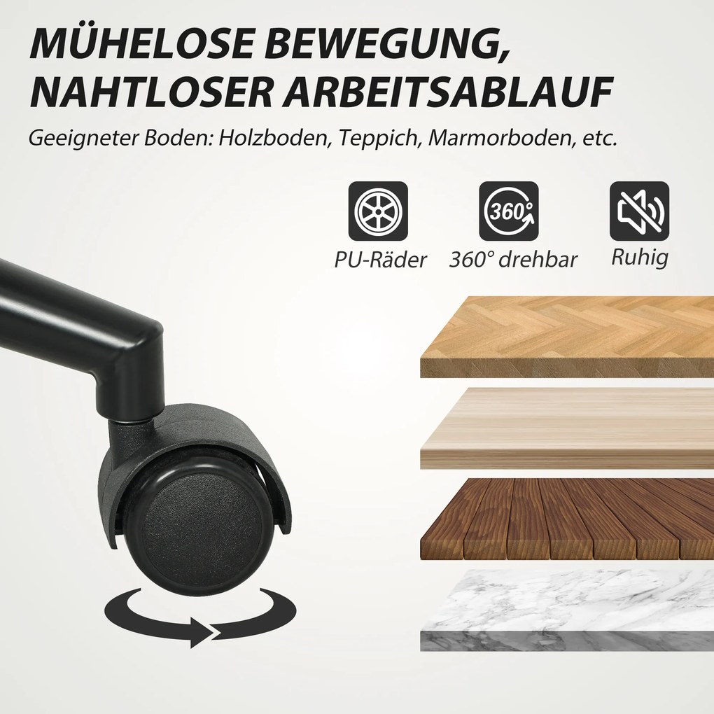 HOMCOM Κινητή καρέκλα γραφείου με κάλυμμα από ύφασμα, μπράτσο, 5 τροχούς, περιστρεφόμενη, Κρεμ Λευκό