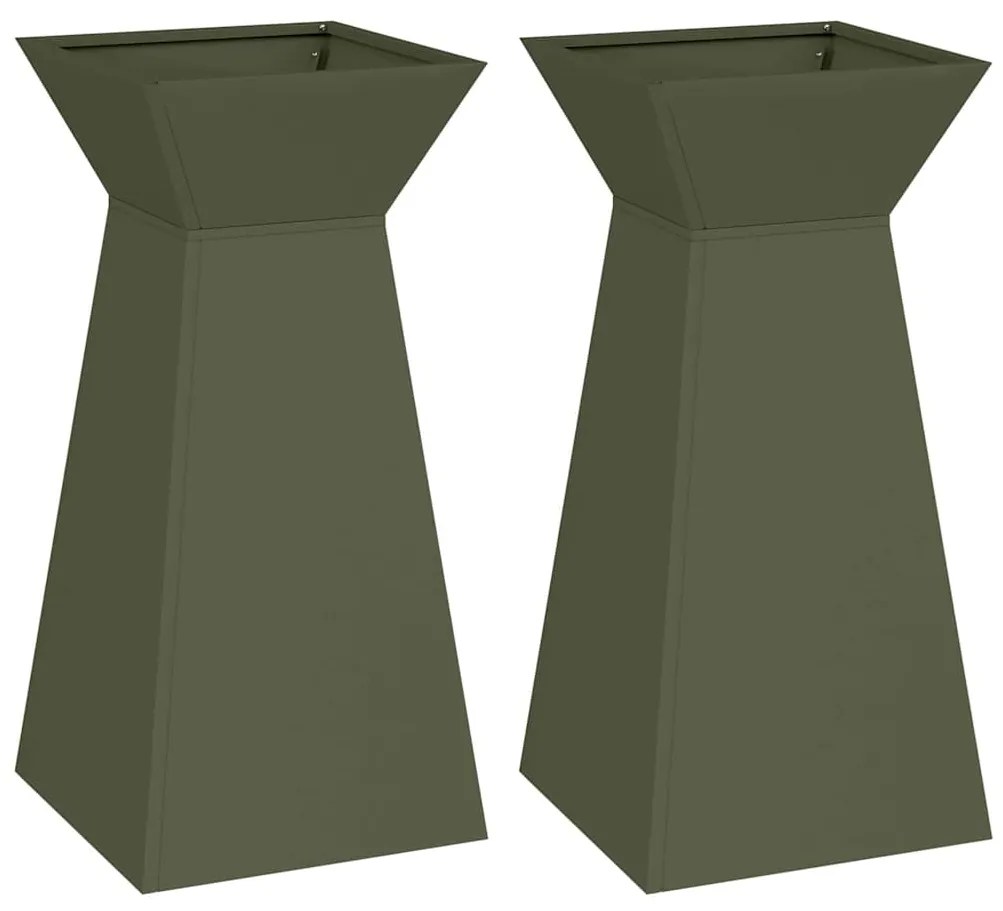 vidaXL Γλάστρα Πυλώνας 2 pcs Ελιά 35 x 35 x 73 εκ. Ατσάλι