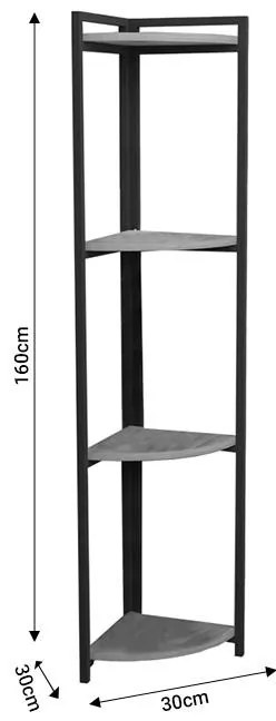 Επιδαπέδια γωνιακή ραφιέρα Byrk ανθρακί μελαμίνης-μαύρο μέταλλο 30x30x160εκ 30x30x160 εκ.