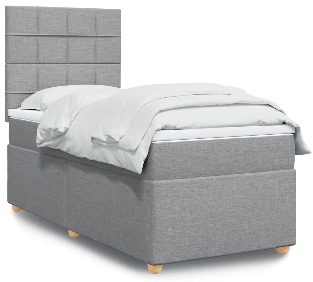 vidaXL Κρεβάτι Boxspring με Στρώμα Ανοιχτό Γκρι 90x190 εκ. Υφασμάτινο